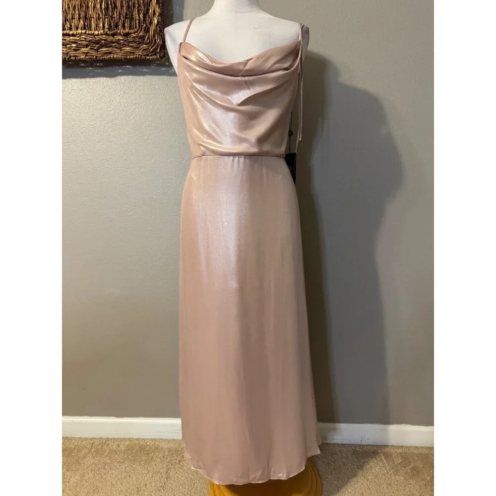 Adrianna Papell Dress 16 Blush Pink Cowl Neck Party Wedding Cruise NEW $199